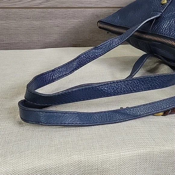 Fossil Blue Leather Tote Shoulder Bag Handbag Purse - Picture 5 of 14